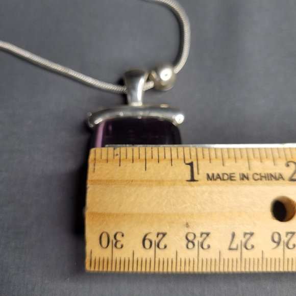 Cats Eye Purple Stone Womens Fashion Necklace Silver Tone Snake Chain 18 in - Picture 11 of 11